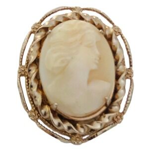 BEAUTIFUL Vintage SHELL CAMEO Lady PENDANT BROOCH Gold Filled Sterling